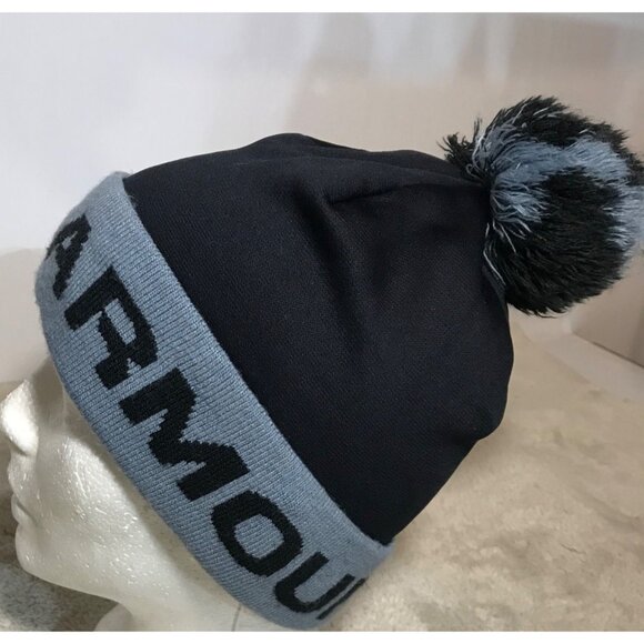 Under Armour Youth Black & Gray Pom Beanie Hat Gametime One Size - Picture 2 of 8